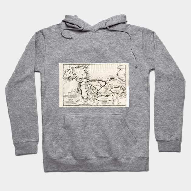 Vintage Map of The Great Lakes (1744) Hoodie by Bravuramedia